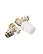 KIT VALVOLA E DETENTORE A SQUADRA DA 3/8" x 3/4" EUROCONO CON VOLANTINO MANUALE TERMOSTATIZZABILE