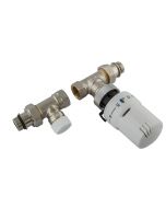 KIT VALVOLA E DETENTORE DIRITTI DA 3/8" x 3/8" ATTACCO FERRO CON TESTA TERMOSTATICA A LIQUIDO